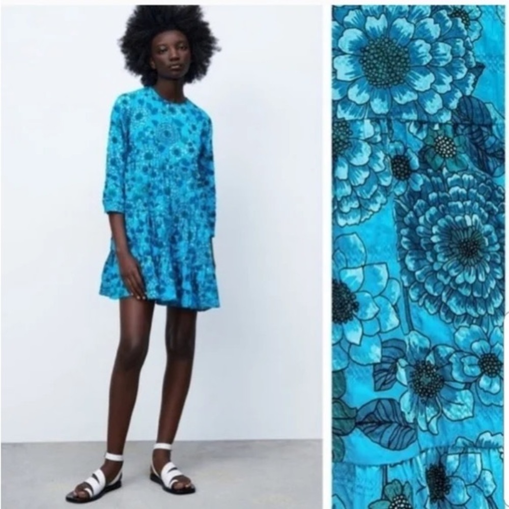 Zara Blue Floral Mini Dress